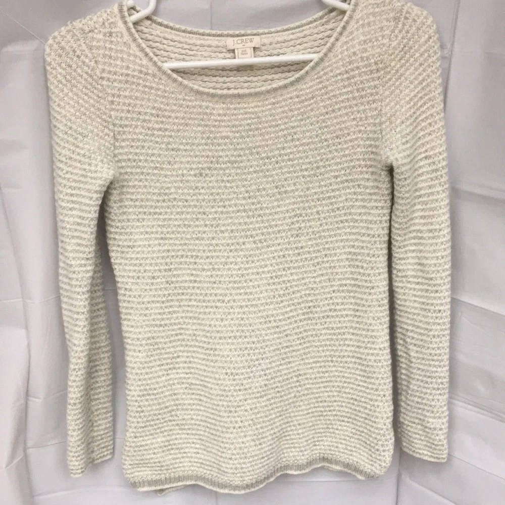 J. Crew womens Pullover Knit scoop neck Sweater long sleeves size XXS cream grey